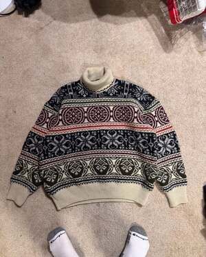 Vintage Hugo Boss Made in Italy Fair Isle Roll Neck Knit Wool Sweater